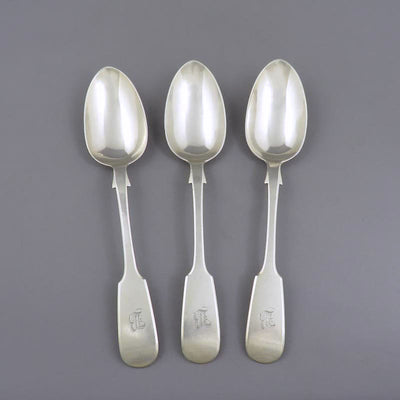 Canadian Silver Fiddle Pattern Dessert Spoons - JH Tee Antiques