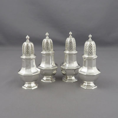 Set of Four English Silver Pepper Shakers - JH Tee Antiques