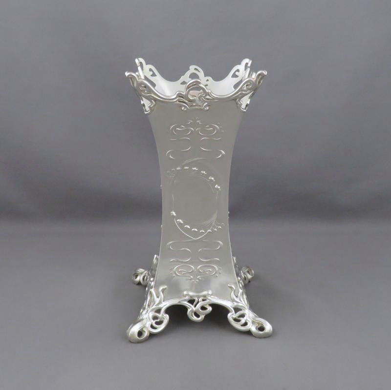 Edwardian Art Nouveau Silver Vase - JH Tee Antiques