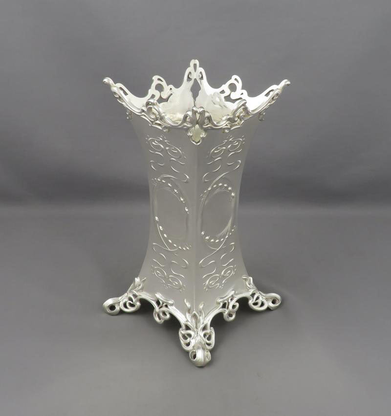 Edwardian Art Nouveau Silver Vase - JH Tee Antiques