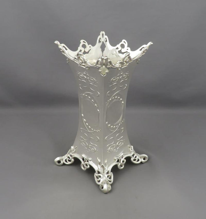 Edwardian Art Nouveau Silver Vase - JH Tee Antiques