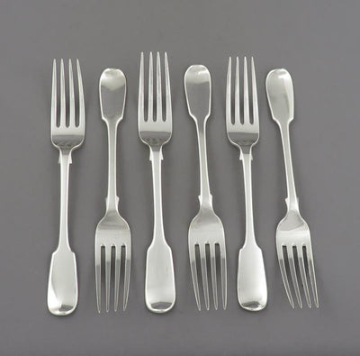 6 Irish Sterling Silver Luncheon Forks - JH Tee Antiques