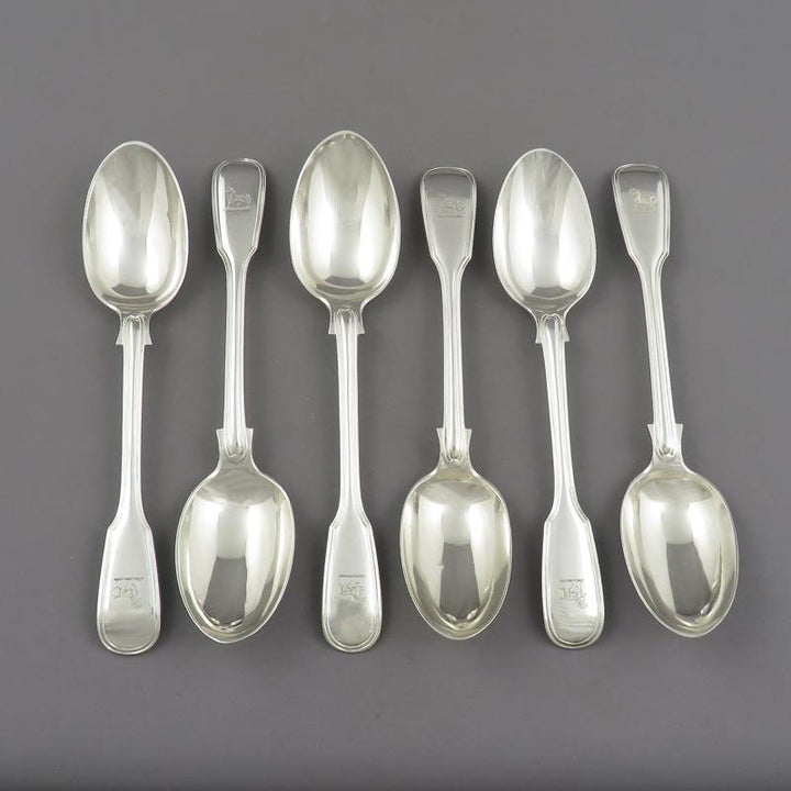 6 Sterling Silver Fiddle Thread Pattern Teaspoons - JH Tee Antiques