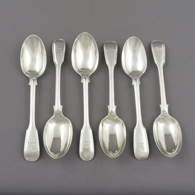 6 Sterling Silver Fiddle Thread Pattern Teaspoons - JH Tee Antiques