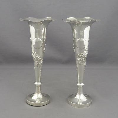 Pair of Chinese Export Silver Vases - JH Tee Antiques