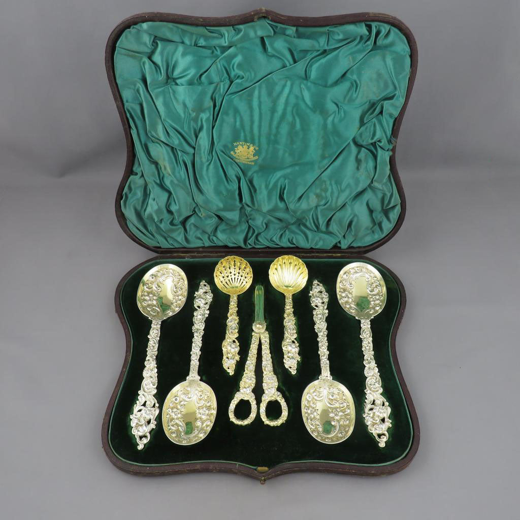 Victorian Silver Gilt Dessert Serving Set - JH Tee Antiques