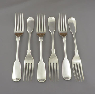 Six Victorian Fiddle Pattern Dinner Forks - JH Tee Antiques