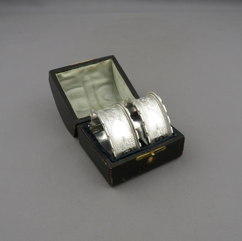 Heart Shaped Silver Napkin Rings - JH Tee Antiques