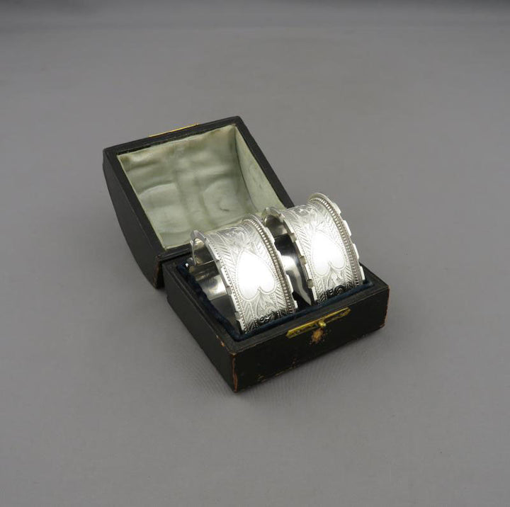 Heart Shaped Silver Napkin Rings - JH Tee Antiques