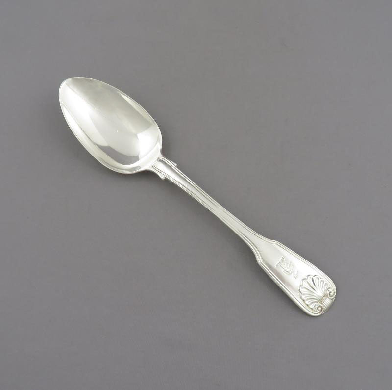 6 Sterling Silver Fiddle Thread & Shell Dessert Spoons