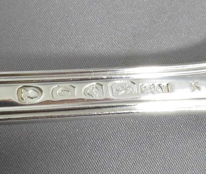 12 Fiddle Thread &amp; Shell Pattern Silver Dessert Spoons - JH Tee Antiques