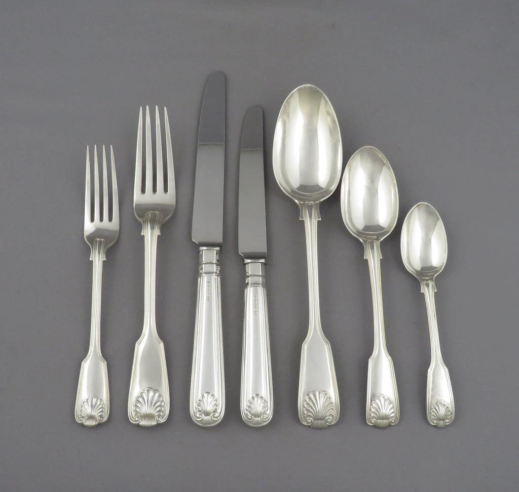 Fiddle Thread &amp; Shell Silver Flatware Service - JH Tee Antiques