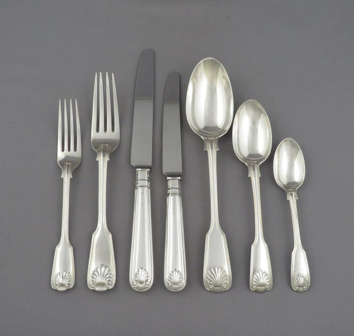 Fiddle Thread &amp; Shell Silver Flatware Service - JH Tee Antiques