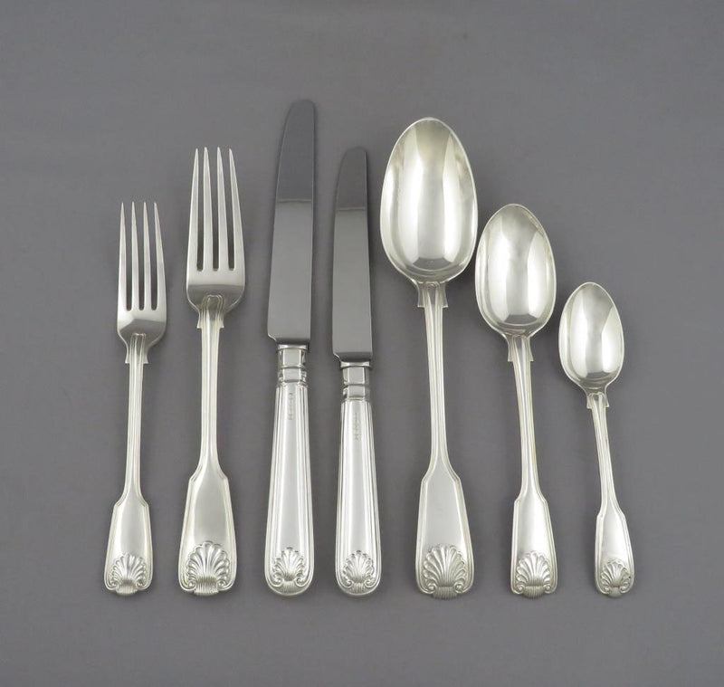 Fiddle Thread & Shell Silver Flatware Service - JH Tee Antiques