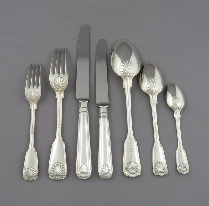 Fiddle Thread &amp; Shell Silver Flatware Service - JH Tee Antiques