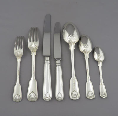 Fiddle Thread & Shell Silver Flatware Service - JH Tee Antiques