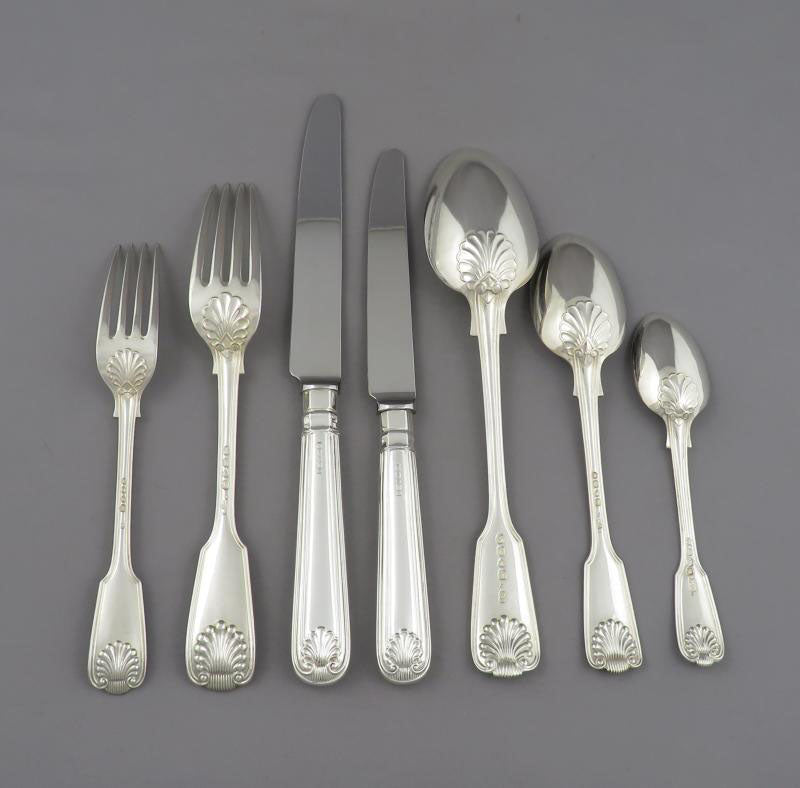 Fiddle Thread & Shell Silver Flatware Service - JH Tee Antiques