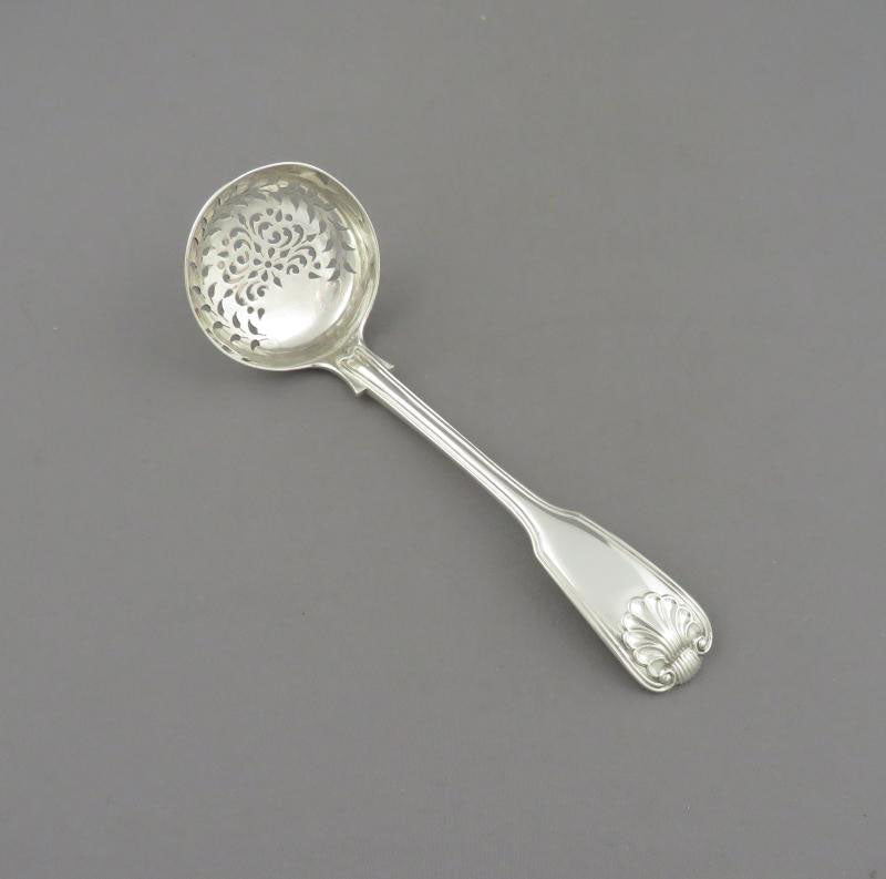 Fiddle Thread and Shell Silver Sugar Sifter - JH Tee Antiques