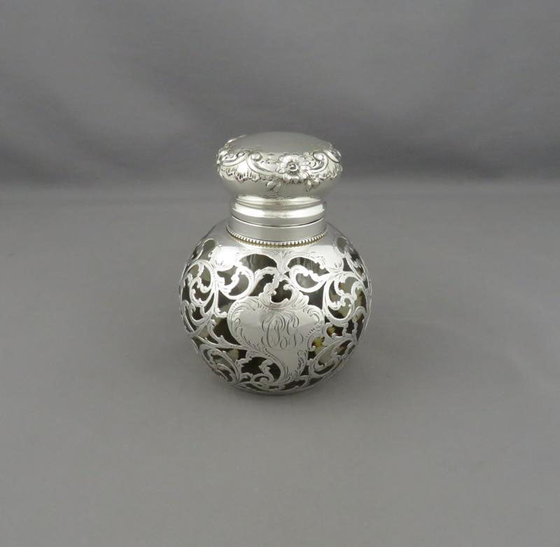 American Silver Overlay Glass Inkwell