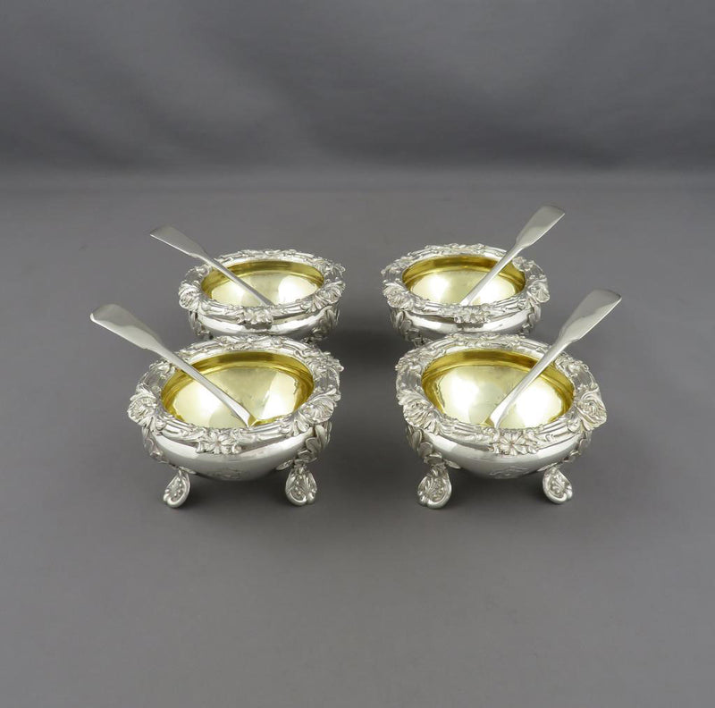 Set of Four William IV Sterling Silver Salts - JH Tee Antiques