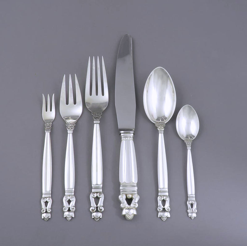 Georg Jensen Acorn Flatware Set for 12 - JH Tee Antiques