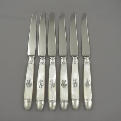 French Silver and Mother of Pearl Dessert Knives for 6 - JH Tee Antiques