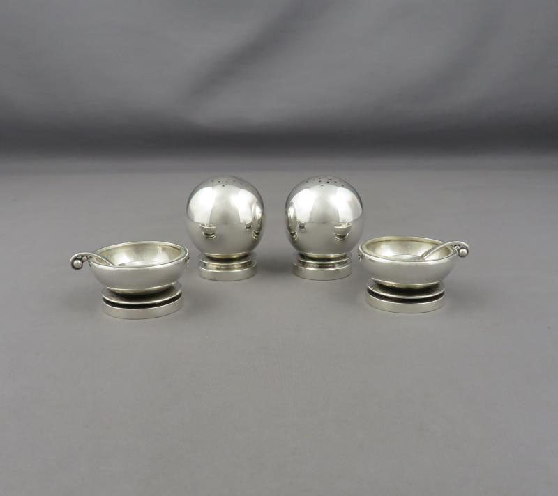 Georg Jensen Pyramid Silver Salts and Peppers - JH Tee Antiques