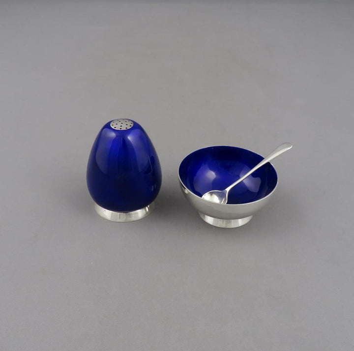 Danish Silver &amp; Enamel Salt and Pepper - JH Tee Antiques