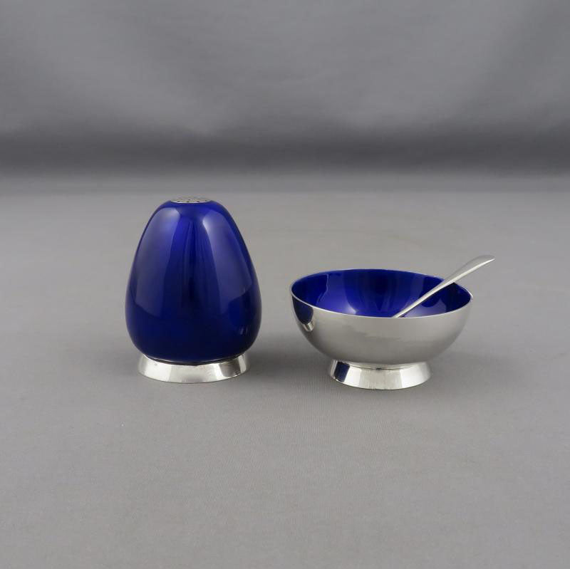 Danish Silver &amp; Enamel Salt and Pepper - JH Tee Antiques