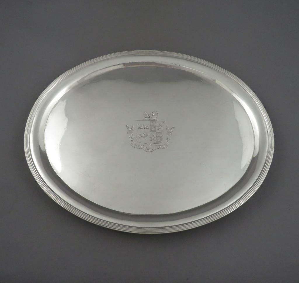 George III Sterling Silver Oval Salver - JH Tee Antiques
