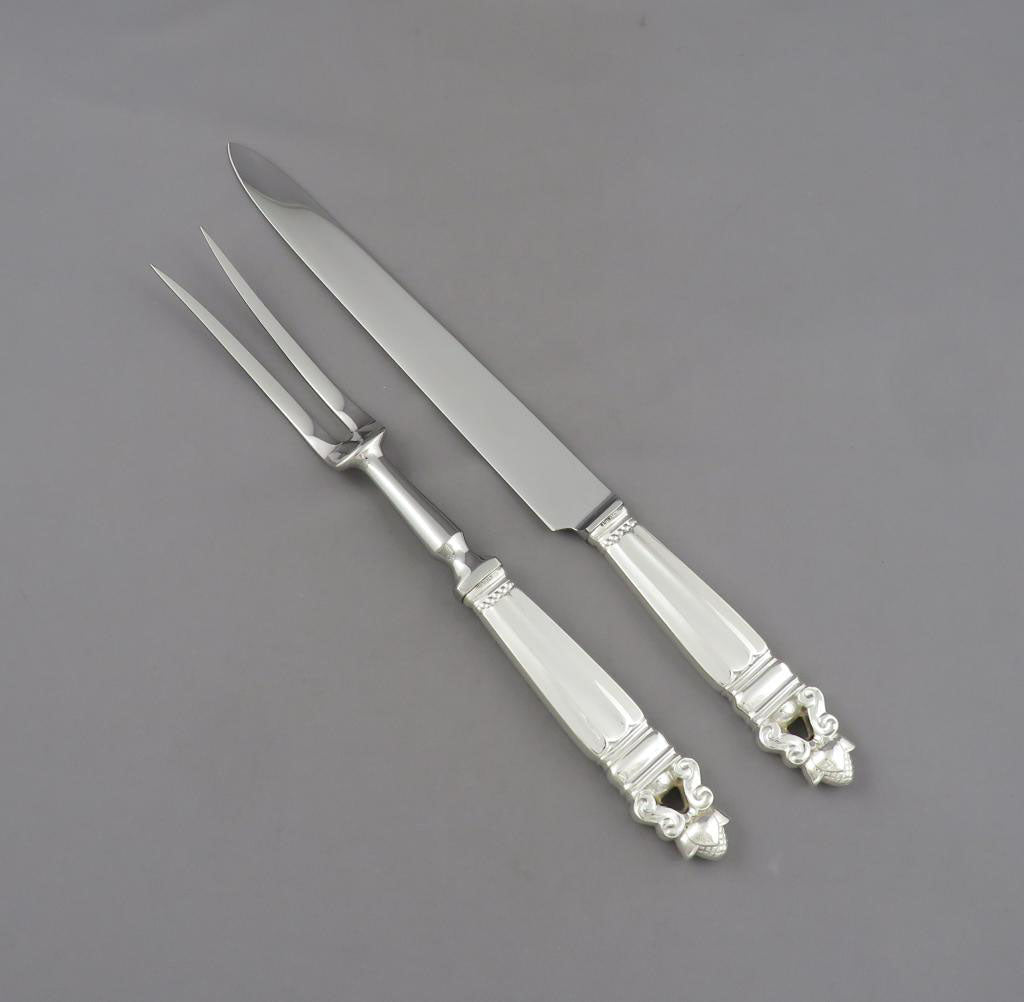 Georg Jensen Acorn Pattern Carving Set Small - JH Tee Antiques