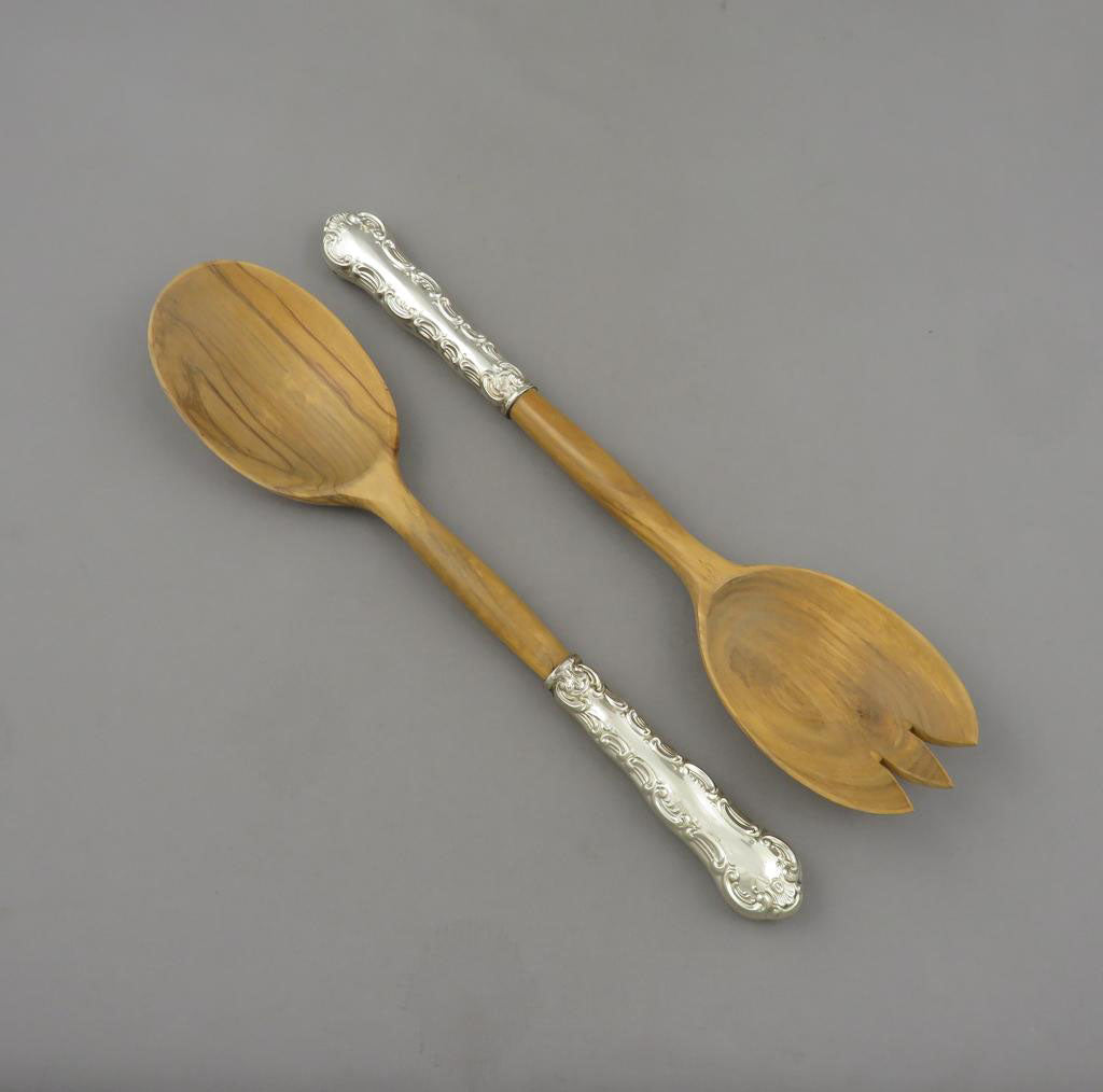 Birks Pompadour Sterling Silver Salad Servers - JH Tee Antiques