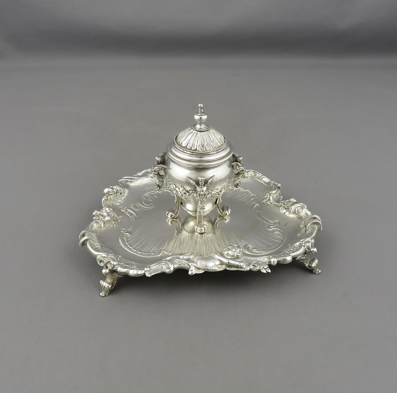 Rococo Silver Inkstand - JH Tee Antiques
