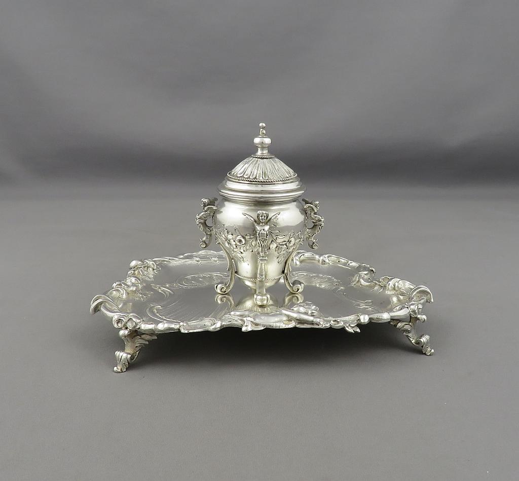 Rococo Silver Inkstand - JH Tee Antiques