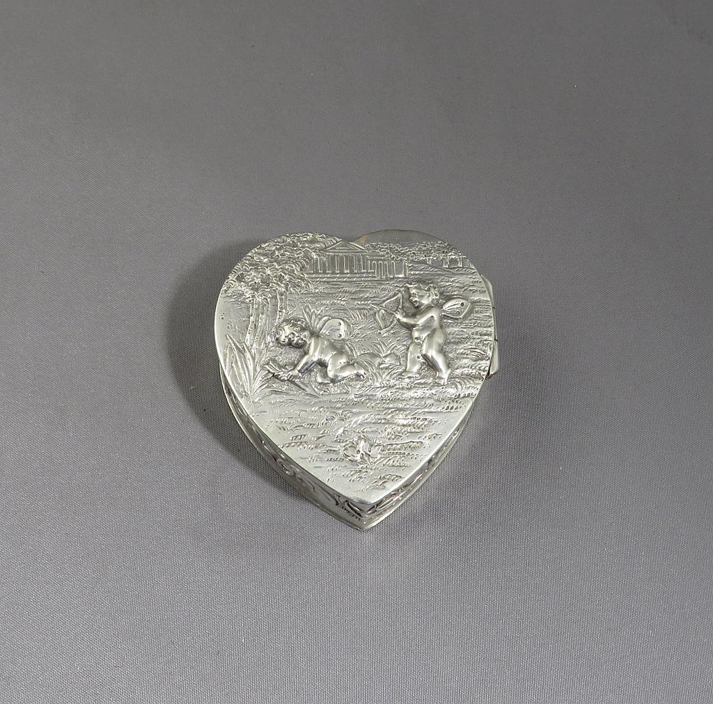 German Heart Shaped Silver Box - JH Tee Antiques