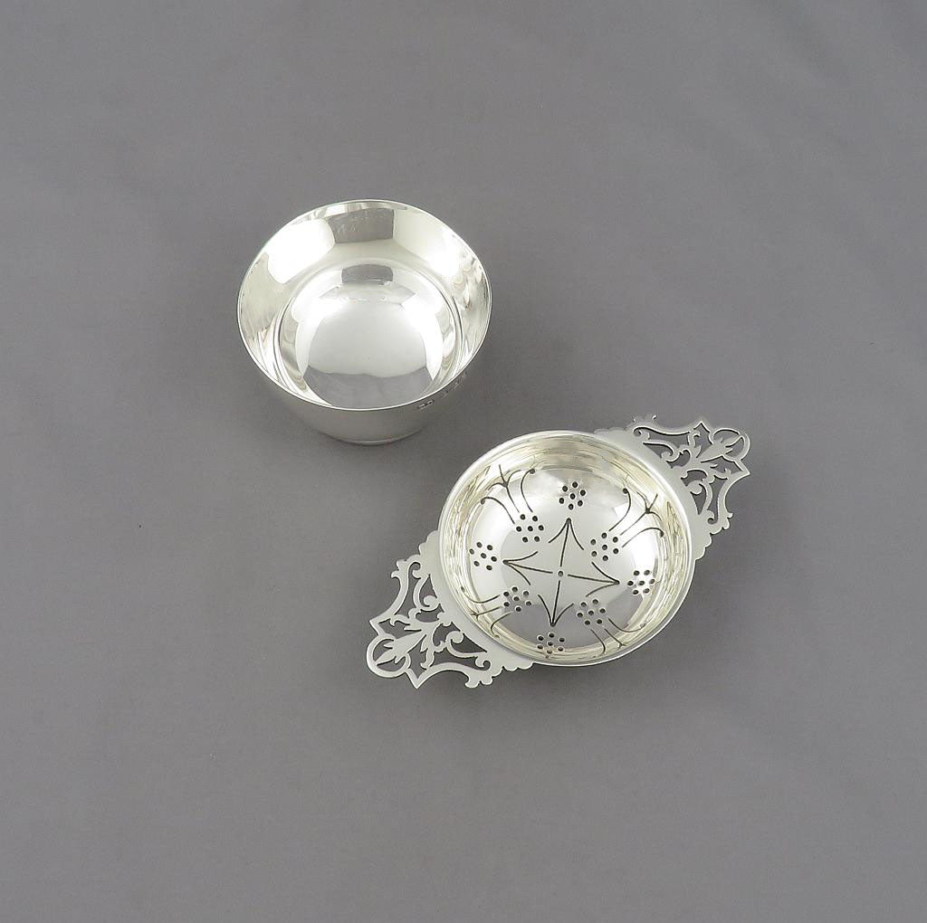 English Silver Lemon Strainer and Stand - JH Tee Antiques