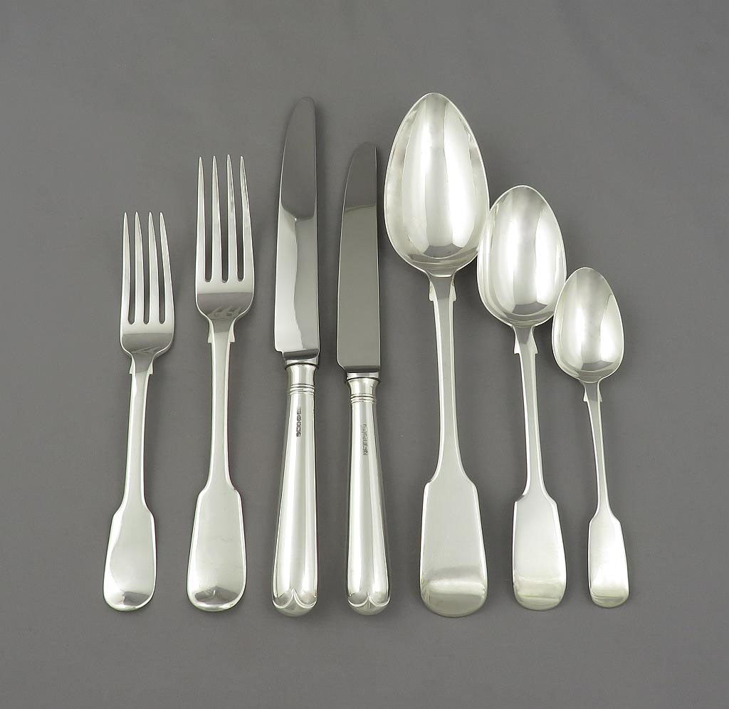 Fiddle Pattern Silver Flatware Service for 12 - JH Tee Antiques
