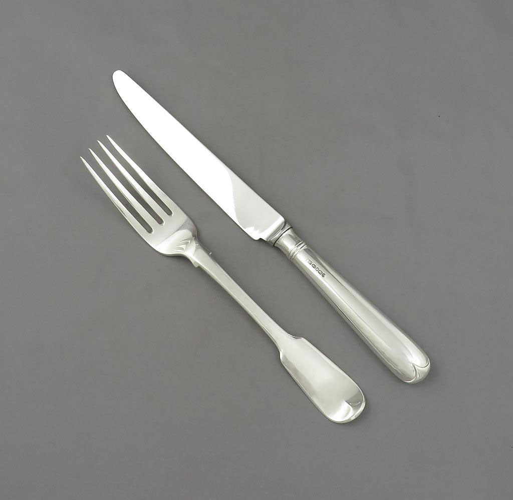 Fiddle Pattern Silver Flatware Service for 12 - JH Tee Antiques