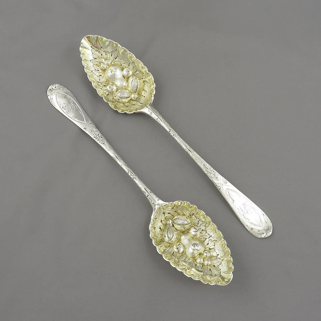 Pair of George III Sterling Silver Berry Spoons - JH Tee Antiques