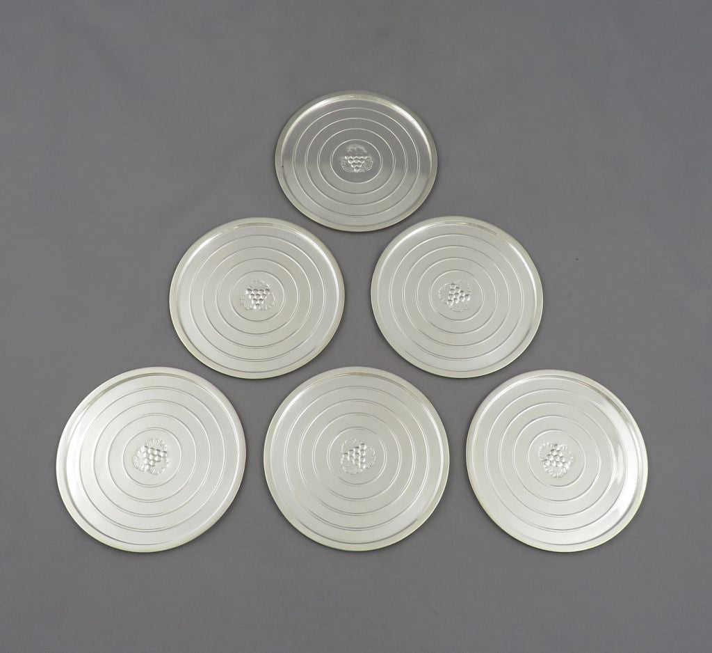Set of 6 Georg Jensen Silver Coasters 193B - JH Tee Antiques