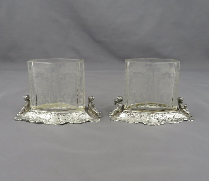 Pair of German Silver &amp; Glass Vase - JH Tee Antiques