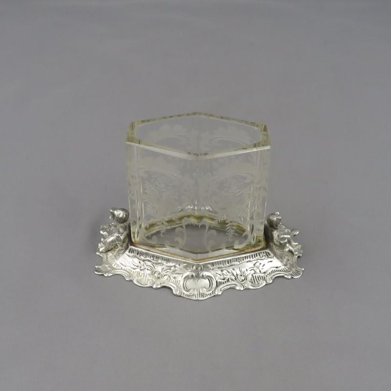 Pair of German Silver &amp; Glass Vase - JH Tee Antiques