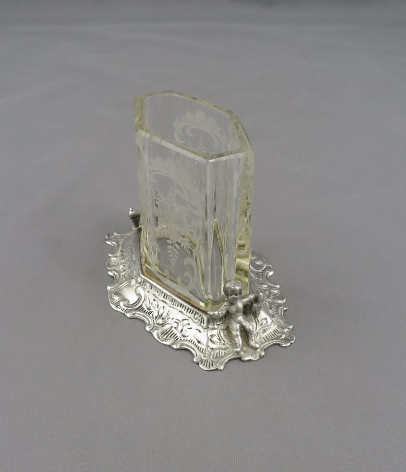 Pair of German Silver &amp; Glass Vase - JH Tee Antiques