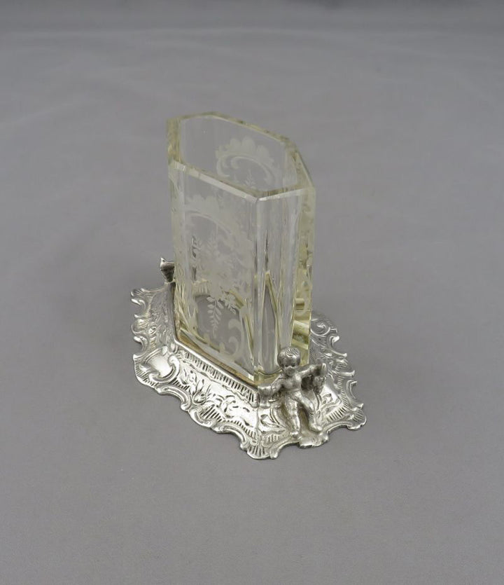Pair of German Silver &amp; Glass Vase - JH Tee Antiques