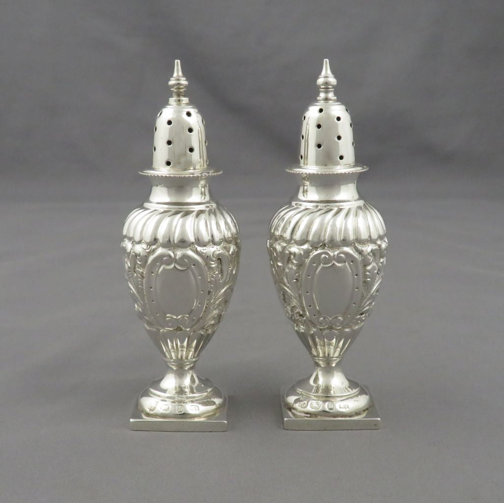 Pair of Victorian Silver Pepper Casters - JH Tee Antiques