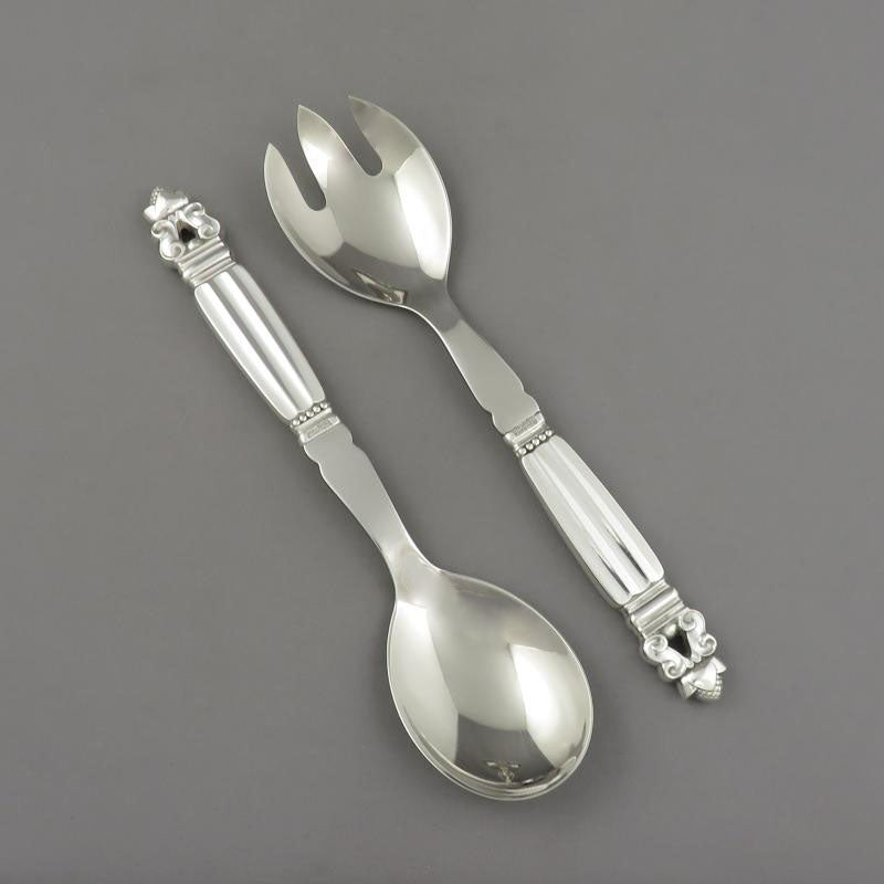 Georg Jensen Acorn Pattern Small Salad Servers - JH Tee Antiques