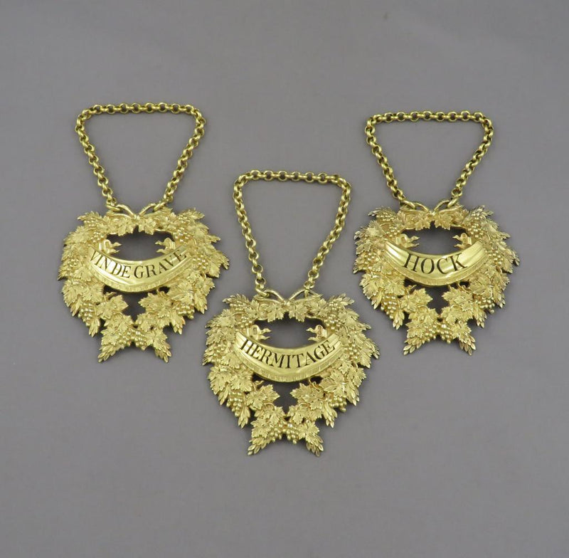 Set of 3 Benjamin Smith Silver Gilt Wine Labels - JH Tee Antiques