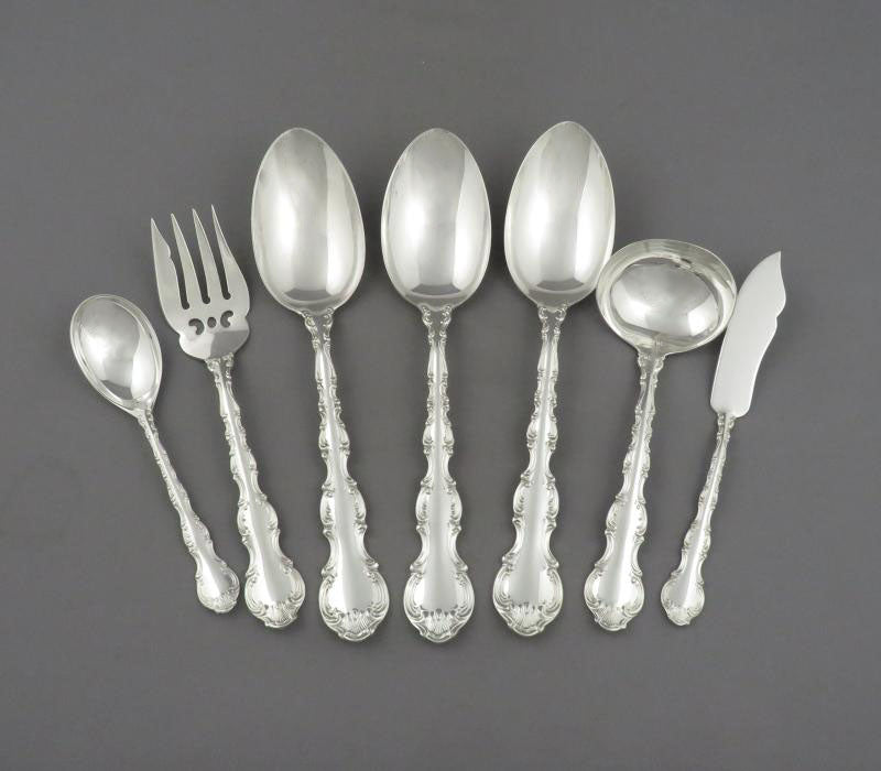 Birks Pompadour Pattern Sterling Flatware Service for 12 - JH Tee Antiques