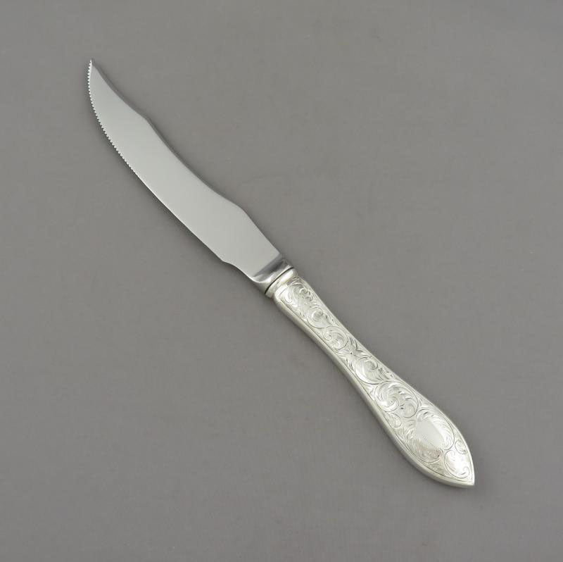 Birks Tudor Scroll Sterling Steak Knife - JH Tee Antiques