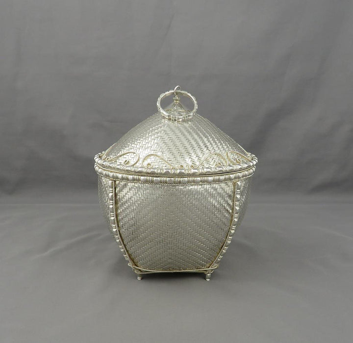 Burmese Silver Woven Basket - JH Tee Antiques